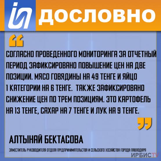 «За отчетный период зафиксировано повышение цен на мясо говядины на 49 тенге и яйцо 1 категории на 6 тенге»